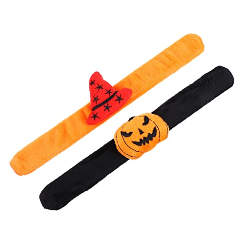 Toyvian 2 Stück Halloween Slap Bracelets mit Niedlichen Kürbis und Hexenhut Motiven Hautfreundlich Geruchlos Verstellbar für Kinderhandgelenke Lustige Halloween Deko und Partyzubehör von Toyvian