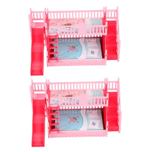 Toyvian 2 Stück Kinderpuppenmöbel winziges Bett Miniaturmöbelmodell Etagenbett Kindermöbelzubehör Mini-Doppelbetten etagenbetten für puppenhäuser Puppenbett Abs von Toyvian