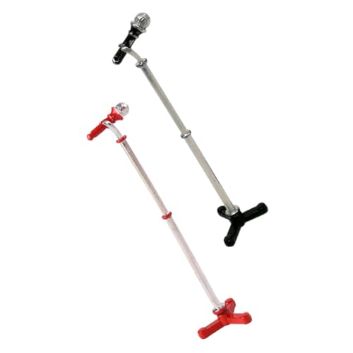 Toyvian 2 Stück Maßstab mit Ständer Realistisches Puppenhaus Mikrofon Dekoration Detailgetreues Musik Instrument für Puppenhaus Zubehör Rot Schwarz von Toyvian