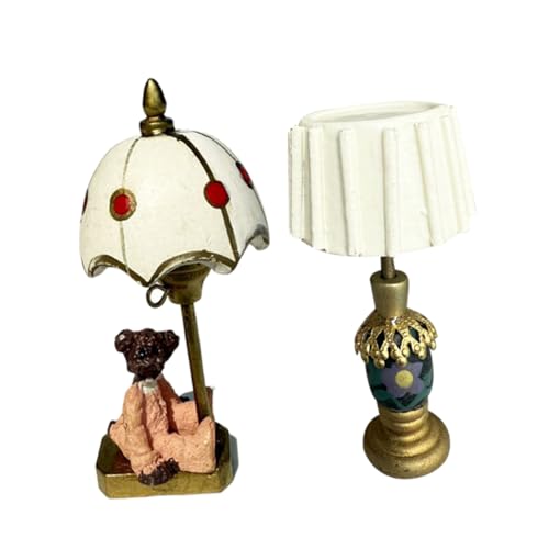 Toyvian 2 Stück Miniatur Puppenhaus Tischlampe mit und Weißem Lampenschirm Realistische Kleine Nachttischleuchte für Puppenhaus Dekoration und Miniaturfotografie Charmante Mini von Toyvian