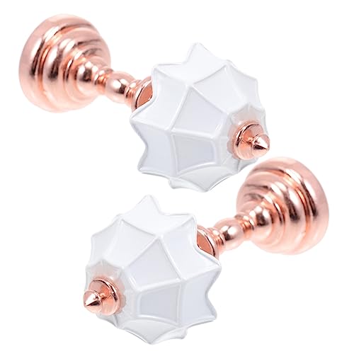 Toyvian 2 Stück Miniatur Tischlampe für Puppenhaus Rosegold Säule mit Weißem Lampenschirm Dekoratives Accessoire für DIY Mini Landschaften und Schlafzimmer Deko von Toyvian