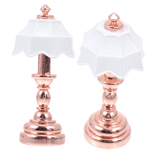 Toyvian 2 Stück Nachttischlampe Roségold mit Weißem Schirm für Miniatur Zimmerdekoration und DIY Szenen von Toyvian