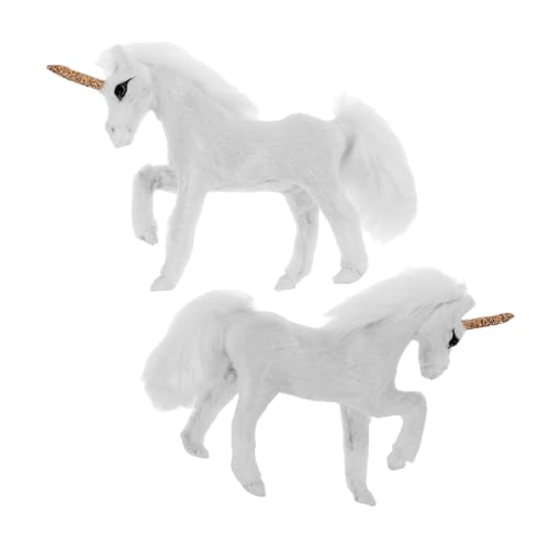 Toyvian 2 Stück Realistische Einhorn Figuren Pelzige Miniatur Tierornamente für Wohnkultur Vielseitige Dekoration und Fotorequisiten Detailreiche Handgefertigte Einhorn Statuen von Toyvian