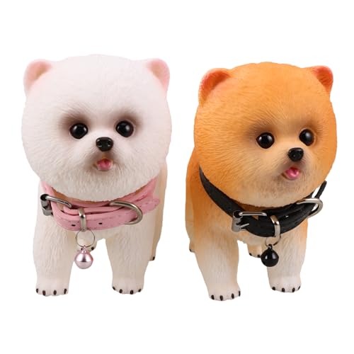 Toyvian 2 Stück Teiliges Pomeranian Welpen Realistische Hundefiguren aus Weichem Vinyl Detailgetreue Miniaturmodelle als Dekorative Haustier Spielzeuge für Büro und von Toyvian