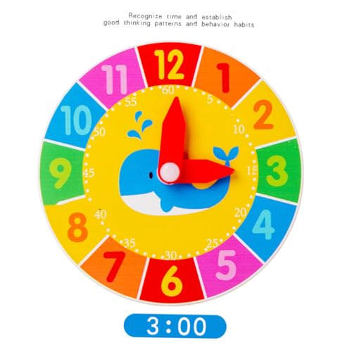 Toyvian 2 Stücke Holz Uhr Lustige Lernuhr für Kognitive mit Wal und Blumen Design Pädagogisches für Frühkindliche Bildung für Jungen von Toyvian