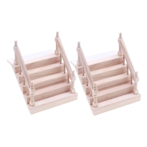 Toyvian 2 Stücke Miniatur-holztreppe mit Handlauf Unbemalt Kompakte Puppenhaus-zubehör Detailgetreues Möbel für Puppenmöbel Holzstufen-treppe für Miniaturszenen von Toyvian