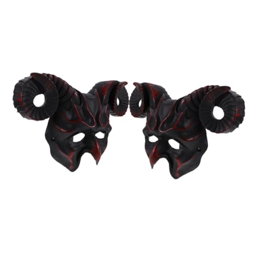 Toyvian 2-teilige Dämonenschädelmaske: Gruselige Skelett-ziegenkopfmaske – Tierische Schafhörner, Halbgesichts-kopfbedeckung – Halloween-cosplay-kostüm-requisiten von Toyvian