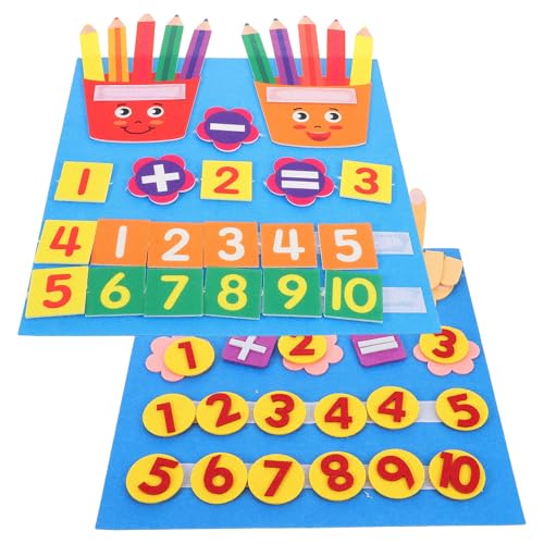 Toyvian 2-teiliges handgefertigtes Filz-Finger-Mathe-Spielzeug-Set, Filz, Mathematik, Zahlenlernen, Zählen, Fingerbretter, Kindergarten, frühes Lernspielzeug, Spiele, Addition, Subtraktion von Toyvian