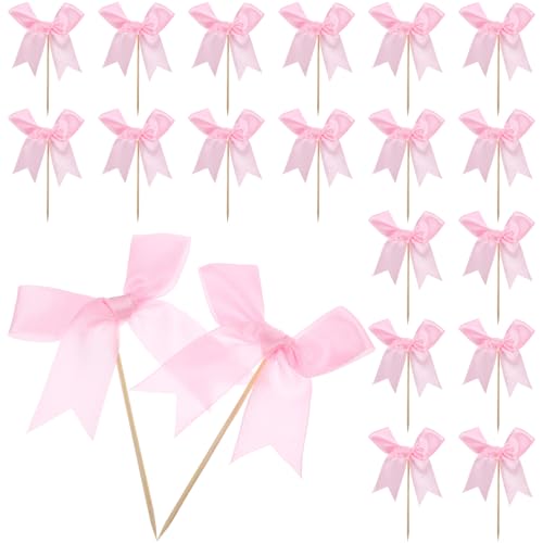 Toyvian 20 Stück Cupcake-Topper Mit Schleife Rosa Schleifen-Kuchenaufsätze Cupcake-Picks Mit Schleife Für Geburtstags- Hochzeits- Und Brautparty-Dekorationen von Toyvian