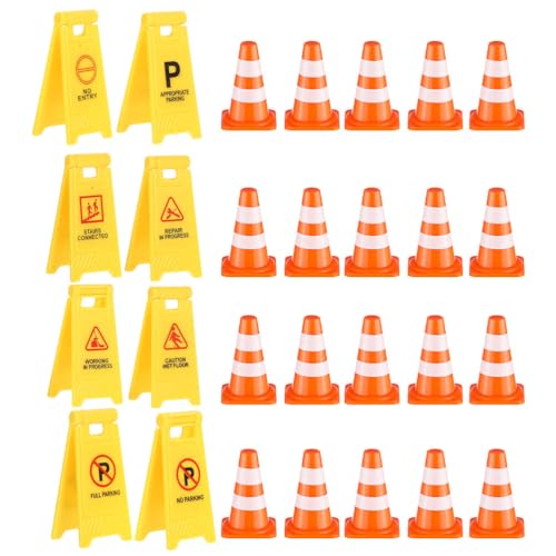 Toyvian 20 Stück Mini-verkehrskegel – 1 Zoll Miniatur-sicherheitskegel, Mini-verkehrsschilder – 8 Stück Kleine Verkehrsschilder, Spielzeug für Konstruktionsspielzeug, Straßensperren, von Toyvian