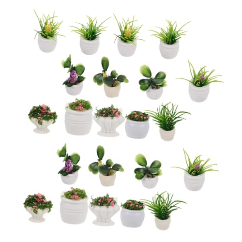 Toyvian 22 Stück Teiliges Miniatur Puppenhaus Pflanzen Realistisch Gestaltete Pflegeleichte Künstliche Mini Blumen und Bonsai für Puppenhausdekoration Mikro Landschaft und DIY von Toyvian