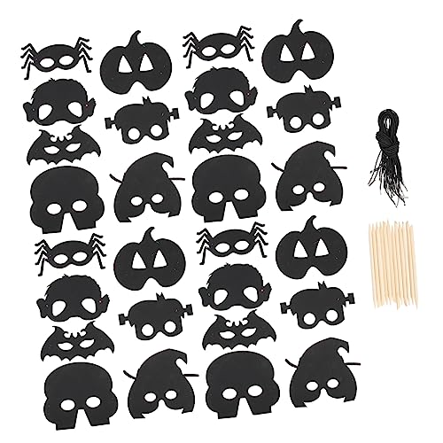 Toyvian 28st Kratzmalerei Maske Co Gesicht Schmücken Kostüm Aufkleber Thematisiert Halloween Multifunktions-rubbelpapier Festival-rubbelpapier Tragbares Rubbelpapier Hölzern Black von Toyvian