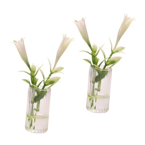 Toyvian 2St Nachgemachte Pflanzen künstliche Pflanzen kleine Vase gefälscht Vase klein Miniaturhaus-Desktop- kunstpflanze kunstplflanze Miniatur Lilie Miniaturvase Plastik Weiß von Toyvian