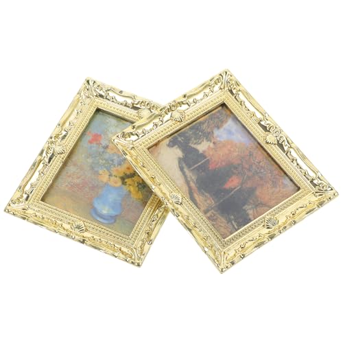 Toyvian 2St dekoratives Gold-Ölgemälde Streifen zusammenklappbarer wasserkocher Vakuumröhre Thermal- völlig geformt Miniature Painting puppenstubenmöbel Mini-Bilderrahmen Miniaturbild Harz von Toyvian