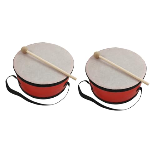 Toyvian 2St Handtrommel für Kinder Kleinkinderinstrumente Kinder Marschtrommel kinderspielzeug Musikinstrumente Handglocken für Kinder indische Trommeln tragbar Schlagzeug Tambourin rot von Toyvian