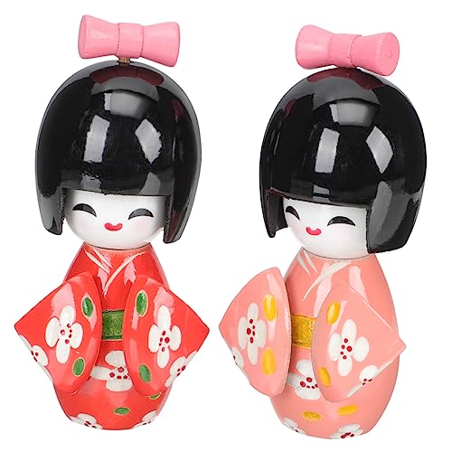 Toyvian 2st Kimono-Puppe Japanische Puppe Lucky Feng-Shui-Statue in Japanische Geisha- Asiatische Kimonopuppe Daruma-Puppe Geisha-Figur Spielzeug Hölzern Puppenhaus Schreibtisch Mädchen von Toyvian
