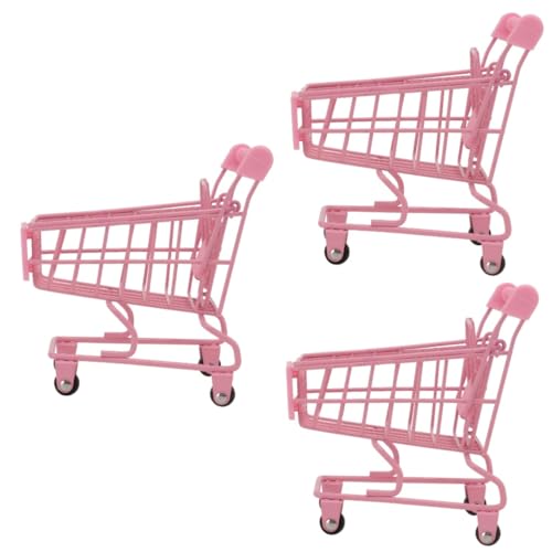 Toyvian 3 STK Trolley Mini-Supermarkt-Handkarren EIS Spielzeug Tischdekoration Kinderwagen Aufbewahrungskorb Mini-Einkaufswagen LKW Lebensmittel vorgeben Zubehör Baby Rosa von Toyvian