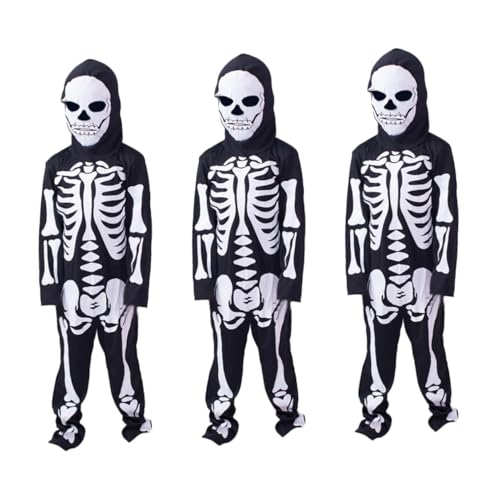 Toyvian 3 Sätze Halloween-skelettkostüm Skelett-cosplay-outfit Skelett-halloween-bodysuit Schwarze Kleidung Halloween Gruselig Halloween-schädel-kostüm Rioria-body Leuchtend Erröten Kind von Toyvian