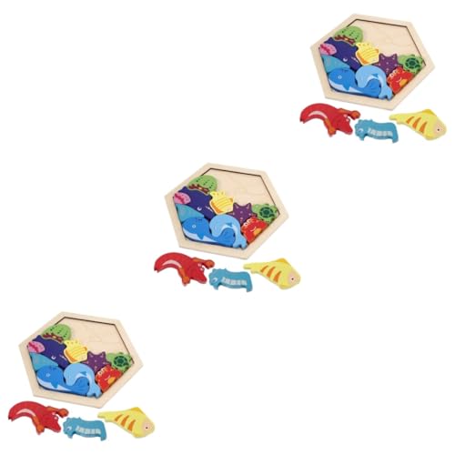 Toyvian 3 Sätze Holzblock Holzpuzzle Für Kinder Tier-Matching-Puzzle Meerestier-Puzzle Tier Puzzles Lernen Cartoon-Puzzles Aus Holz Spielzeuge Baby Geburtstagsgeschenk Karikatur Hölzern von Toyvian