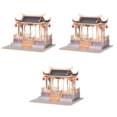 Toyvian 3 Sätze Kabine selber Bauen Spielzeug 3D-Puzzle aus Holz 3D-Puzzles aus Holz helles Modell Modelle Gebäudemodell Brücke zusammengebautes Modell chinesischer Stil schmücken Papier von Toyvian