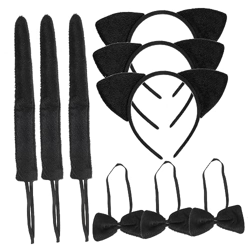 Toyvian 3 Sätze Katzenohren Haarreif mit Choker und Schwarzes Tier Cosplay Kostümzubehör für Fasching Karneval Halloween Party Niedliches Cartoon Kostüm Accessoire von Toyvian