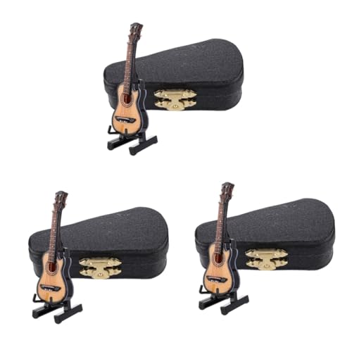 Toyvian 3 Sätze Mini-Gitarre Gitarrengeschenk Mini-Musikinstrument Ornament Puppenhaus Miniatur Desktop Gitarre Simulieren Hölzern Männer Und Frauen Holz E-bass Elektrische Gitarre von Toyvian