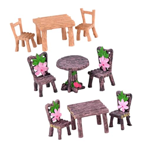 Toyvian 3 Sätze Mini-Tisch und Stühle Miniaturmöbel Mikro-Landschaftsdekoration Modelle kleine möbel landschaftsverzierungen Bonsai-Mikroharz-Möbeldekor Schreibtisch Ornamente Material von Toyvian