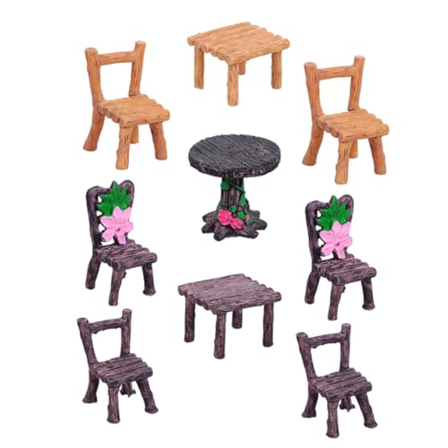 Toyvian 3 Sätze Miniatur Harz Tisch und Stühle Realistische Mikrolandschaft Möbel Stabile DIY Miniaturmöbel für Puppenhaus Feengarten und Kreative Dekoration Regal und von Toyvian