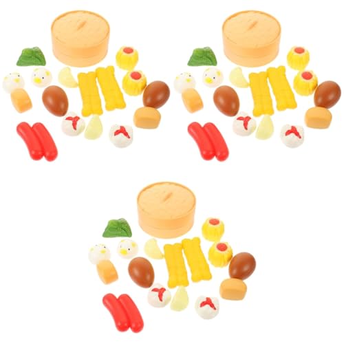 Toyvian 3 Sätze Simulierte Frühstücksdesserts Spielzeug zum Kochen in der Küche Frühstücksspielzeug Modelle Babynahrung simulierte Lebensmittel gedämpfte Stoffbrötchenspielzeuge Mini Kind von Toyvian