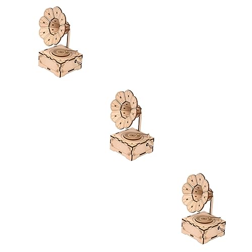 Toyvian Lernspielzeug Für Kinder 3 Sätze Spieluhr Selber Bauen Kinderpuzzle Plattenspieler-Figur DIY-Musik-Toolkit Altes Grammophonhandwerk Rätsel 3D Holz Hölzern Modell von Toyvian