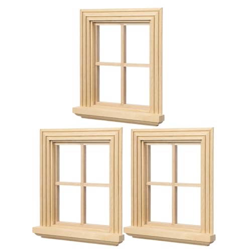 Toyvian 3 Stück Puppenhaus-Holzfenster: 1:12 Miniatur-Holzrahmen, Ornamentmöbel, winzige Fenstermodelle für Puppenhaus-Dekoration, Beige Toyvian 3 Stück Puppenhaus-Holzfenster: 1:12 Miniatur-Holzrahmen, Ornamentmöbel, winzige Fenstermodelle für Puppenhaus-Dekoration, Beige von Toyvian