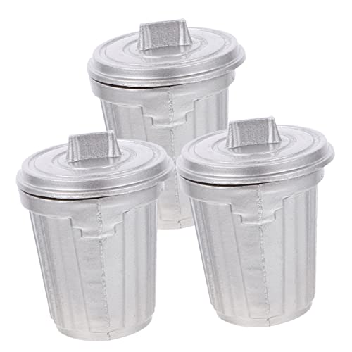 Toyvian 3St Mini-Mülleimer Mini- Behälter Dinge Kleines Puppenhaus menschlich Dekorative Accessoires für Miniaturhäuser Mini Hausmülleimer Mini-Puppenhauszubehör Legierung Silver von Toyvian