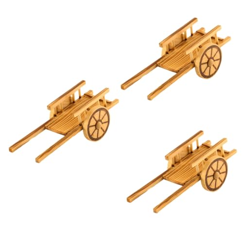 Toyvian 3St Trolley-Modell Kinderspielzeug Mini-Möbel Mini-Bauernwagen Miniwagen Modelle Schubkarre Holzmodell Mini-Gartenwagen hölzern schmücken landwirtschaftliche Werkzeuge Dekorationen von Toyvian