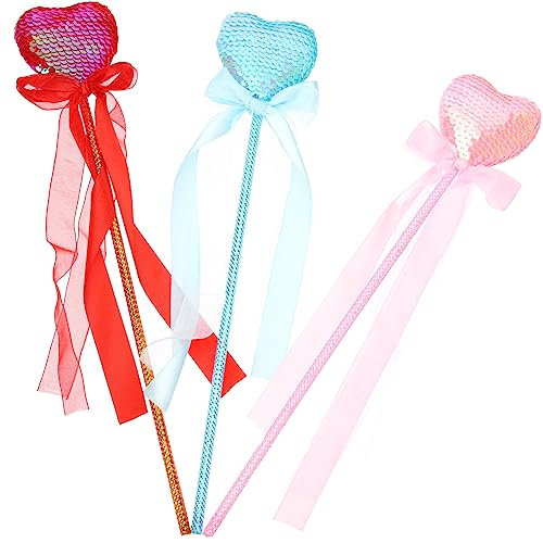 Toyvian 3St roter Herzstab Pailletten Sequin hochzeitsbingo geldgeschenke Weihnachten wheinatsgeschenke Prinzessin Gastgeschenke Zauberstäbe Tür Mädchen Zauberstab Cosplay-Fee-Sticks Stoff von Toyvian