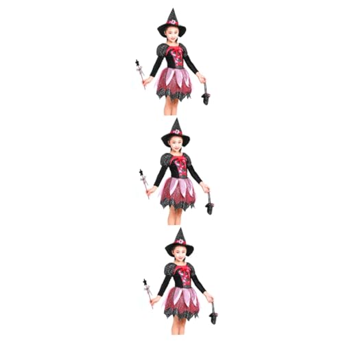 Toyvian 3St Kostüme für Mädchen Hexenoutfit für Kinder Kostüm Hexenhut Kleid für Mädchen Halloween-Partyzubehör Kinderkleidung Hexen-Cosplay-Outfit Halloween-Hexenkostüm Prinzessinenkleid von Toyvian