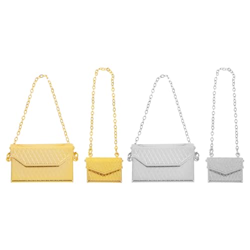 Toyvian 4 Stück 1:12 Puppenhaus Miniatur-Handtasche, kleine Metalltaschen für Puppen, Kawaii Mini-Geldbörsen-Zubehör, realistische Modelle für kreatives Spielen und Dekorieren von Toyvian
