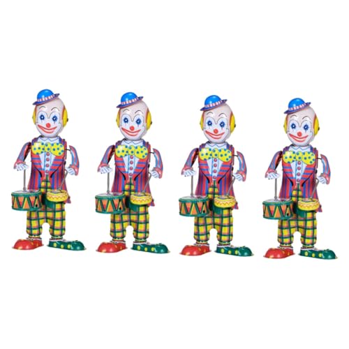 Toyvian 4 Stück Clown-Ornament Kinderspielzeug Spielzeug für Kinder Eisen-Clown-Spielzeug Clown-Figur Haargummis Spielzeuge Clown-Schlagzeuger zieht Spielzeug auf Uhrwerkspielzeug Esstisch von Toyvian
