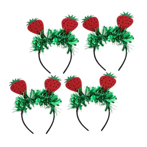 Toyvian 4 Stück Erdbeer Haarreifen mit Glitzertinsel Elastisch und Hawaiianisches Party Accessoire für Frauen und Mädchen Geeignet für Sommer Strandpartys Geburtstagsfeiern und Themen von Toyvian