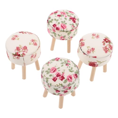 Toyvian 4 Stück Maßstab Runde Holzschemel mit Stoffbezug Realistische Mini Möbel für Küche und Wohnzimmer Geeignet für Mini Haus Dekoration von Toyvian