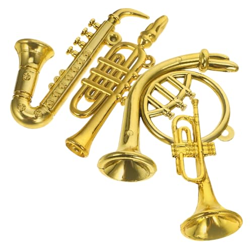 Toyvian 4 Stück Mini-Musikinstrumentenmodell winzig Musical Miniatur Ornament klein bastelzeug Present Ideas Geschenkideen Puppenhaus-Instrumentenmodell Plastik Golden von Toyvian
