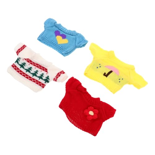 Toyvian 4 Stück Teiliges Bärenpuppen Outfit aus Baumwolle Weiche Waschbare Strickpullover mit Herz Blumen Regenschirm und Weihnachtsbaum Mustern DIY Kuscheltier Kleidung für Kreative von Toyvian