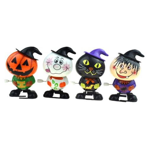 Toyvian 4 Stück Teiliges Halloween Wind Up Lustige Mechanische Lauf und Sprungfiguren mit Kürbis Geist Katze Hexe Kreative Deko für Party Wiederverwendbar von Toyvian