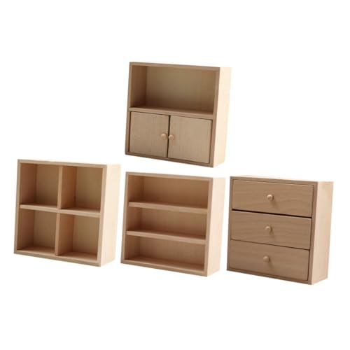 Toyvian 4 Stück Teiliges Miniatur Holzmöbel DIY Realistischer Mini Schrank aus Massivem Holz Detailgetreu Gestaltete Puppenhausmöbel für Schlafzimmer und Wohnzimmer Dekorative von Toyvian