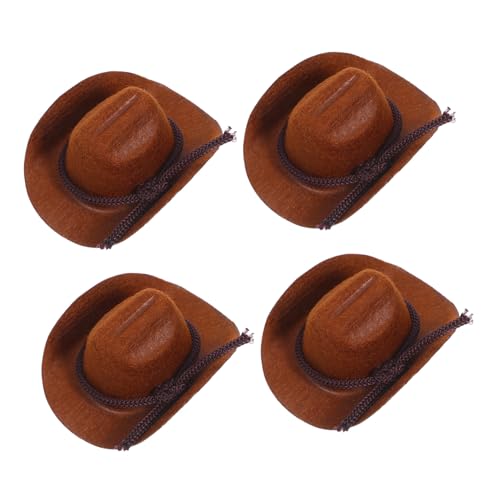 Toyvian 4 Stück Teiliges Miniatur Western Cowboy Hüte Flauschige Mini Hüte für Puppen Leichte Bastelaccessoires Dekorativ für Puppenhaus Flaschen DIY Party Dekorationen Dunkelbraun von Toyvian