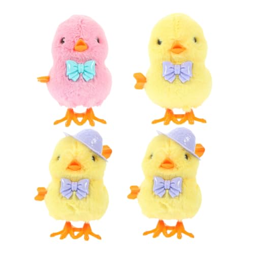 Toyvian 4 Stück Teiliges Wind Up Küken Bunte Plüsch Hühnchen mit Aufziehmechanismus Hüpfende Spielzeuge für Ostern Ostereier Befüller und Partydekoration von Toyvian