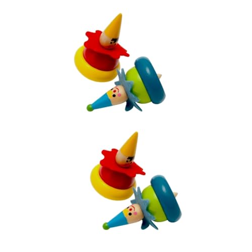 Toyvian 4 Stück Spielzeug bemaltes Clownoberteil Spitzen Clown aus Holz Holzplatte Clown-Handwerk Einzel Kreisel Jacke Kind Bambus von Toyvian