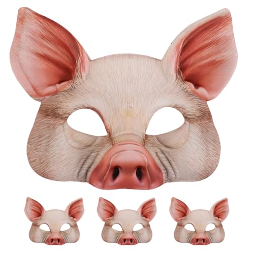 Toyvian 4-teilige Halloween-Schweinemaske: Halbgesichts-Schweinemaske für Halloween-Karnevalskostümpartys – Eva-Maskenball, Tier-Cosplay-Requisiten für lustige von Toyvian