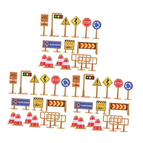 Toyvian 45 Stück Teiliges Verkehrszeichen Spielset aus Robustem Kunststoff Realistische Mini Verkehrsschilder und Absperrungen Pädagogisches für Verkehrssicherheit und Kreativen von Toyvian