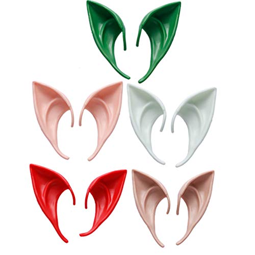 Toyvian 5 Paar Elfenohren, Cosplay Fairy Pixie Elfenohren Weiche Spitze Ohren für Halloween- Party- Kostüm- Maskerade- Zubehör (10 cm) von Toyvian