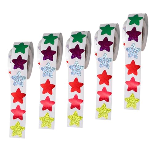 Toyvian 5 Rollen Selbstklebende Sternaufkleber DIY Belohnungssticker für Lehrer Kreative Kleine Sternsticker für Geschenkboxen und Bastelprojekte Vielseitig für Schule und Party von Toyvian